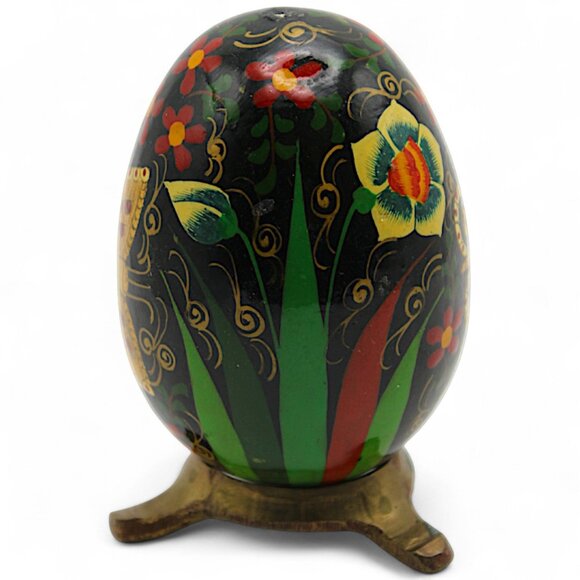 Handmade Kashmir Papier-Mâché Decorative Egg With Floral & Butterfly Design - Picture 3 of 7